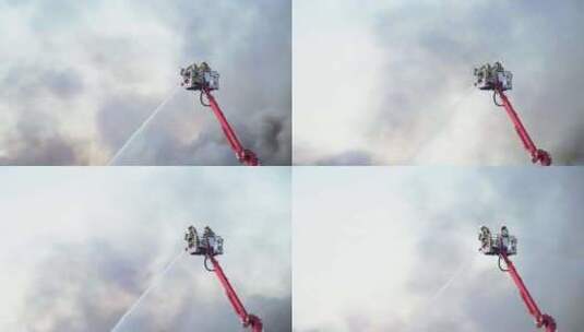 消防员搭载云梯高空作业救援灭火高清在线视频素材下载