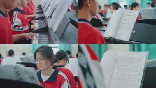 学校学生钢琴学习4k高清在线视频素材下载