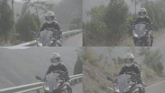 女骑士在山路里骑行摩托11高清在线视频素材下载
