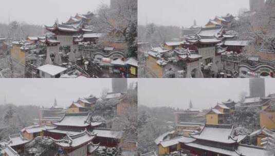 南京古鸡鸣寺雪景航拍高清在线视频素材下载