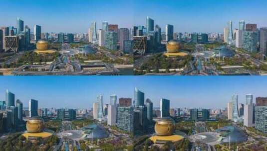 杭州钱江新城市民中心广场航拍延时高清在线视频素材下载