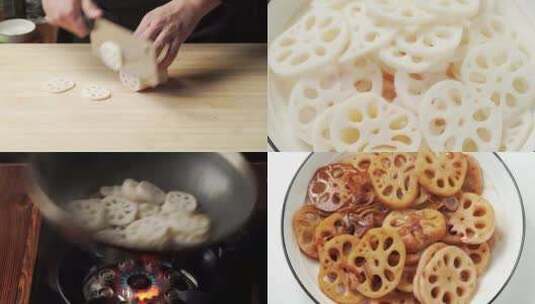 纯素家常小炒醋溜藕片烹饪过程高清在线视频素材下载