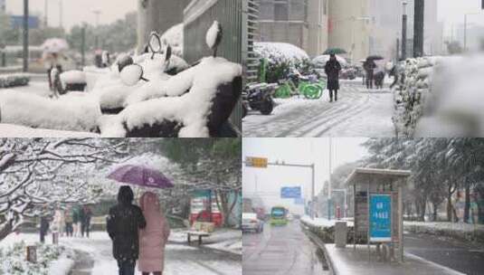 城市街道冬日大雪高清在线视频素材下载