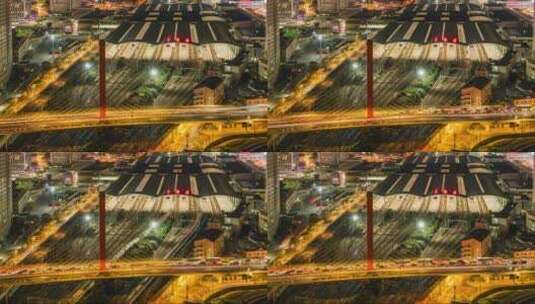 上海站夜景高铁车流延时高清在线视频素材下载