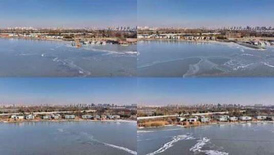 航拍高邮湖结冰高清在线视频素材下载