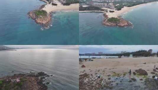 海南陵水清水湾龙头岭礁石航拍高清在线视频素材下载