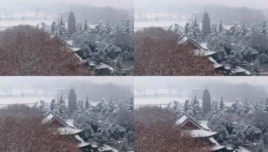 航拍洛阳白马寺雪景高清在线视频素材下载