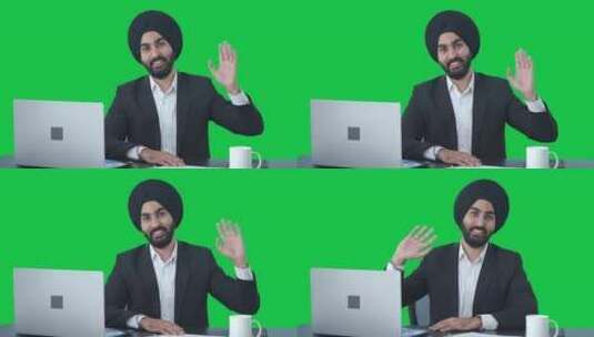 锡克教印度商人说你好绿屏高清在线视频素材下载
