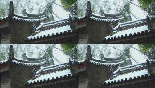 西安古建筑罔极寺大雪高清在线视频素材下载