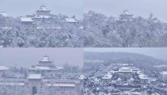 航拍武汉武大武汉大学雪景大雪古建筑人文高清在线视频素材下载