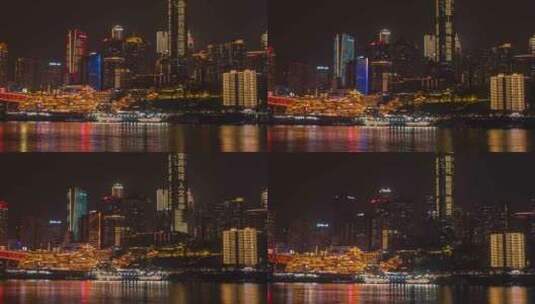 4K地标重庆洪崖洞WFC建筑夜景移动延时高清在线视频素材下载