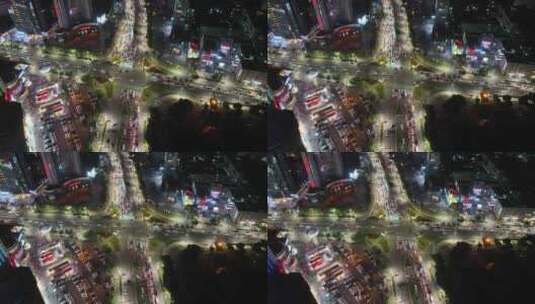 夜晚城市道路交通航拍下班车流路况夜景高清在线视频素材下载