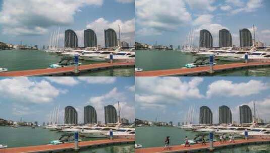 海南三亚鸿州游艇码头高清在线视频素材下载
