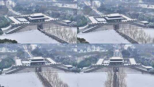 航拍瘦西湖景区园林大明寺观音山宋夹城雪景高清在线视频素材下载