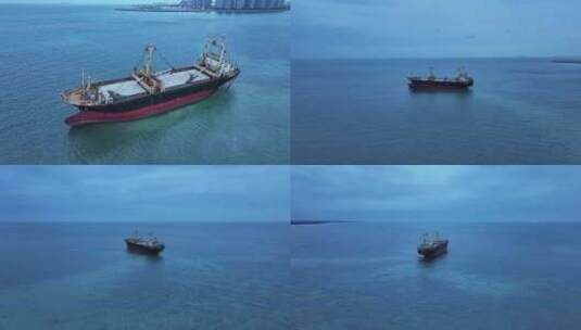 海南龙港海滩搁浅货船高清在线视频素材下载