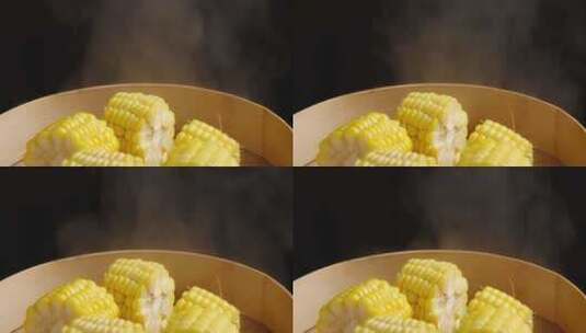 蒸笼蒸玉米美食特写高清在线视频素材下载