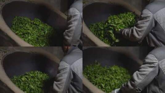 制作茶叶云南普洱茶炒茶古法茶叶制作高清在线视频素材下载