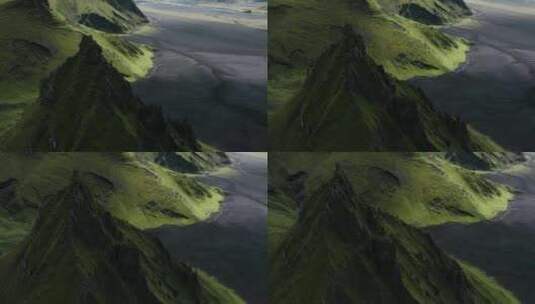 4k风景航拍冰岛黑沙滩绿色山脉高清在线视频素材下载