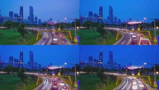 广州城市夜景交通道路珠江新城进城出城车流高清在线视频素材下载