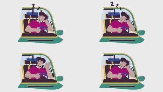 拉丁美洲司机睡着线卡通动画高清在线视频素材下载