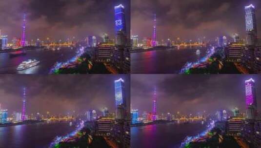 上海摩天大楼黄浦上的中国船只延时高清在线视频素材下载