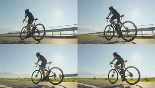 骑自行车的运动员站在踏板上，速度很快高清在线视频素材下载