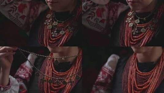 乌克兰女子摘下正宗珠宝项链高清在线视频素材下载