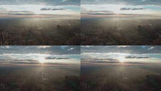 天津航拍城市空境夕阳日出高清在线视频素材下载