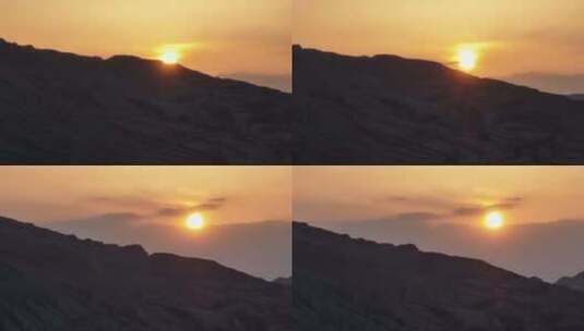 日出日落 山脉 初升的太阳 长焦航拍压缩感高清在线视频素材下载