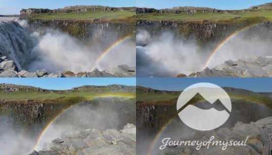 4k冰岛钻石圈dettifoss黛提瀑布与彩虹高清在线视频素材下载