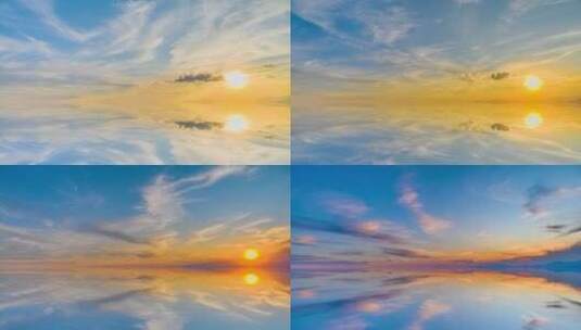天空傍晚夕阳流动的白云满画幅延时倒影高清在线视频素材下载