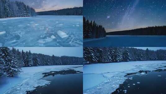 冰封湖泊 晶莹剔透 银装素裹 冬夜幽静高清在线视频素材下载