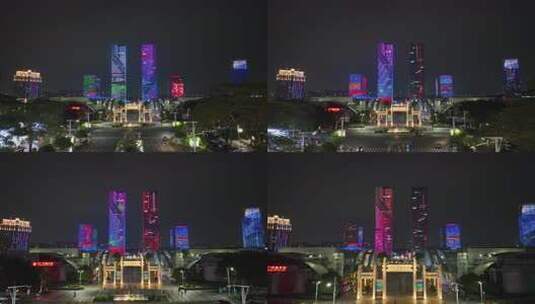 江门五邑华侨广场夜景航拍蓬江万达广场夜景高清在线视频素材下载