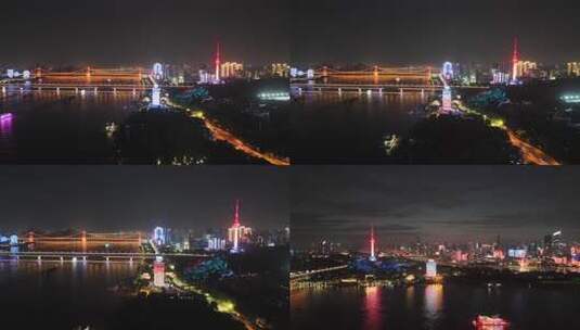 合集湖北武汉龟山公园电视塔晴川阁夜景航拍高清在线视频素材下载