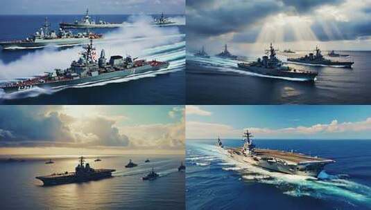 海上军舰航行全景 舰队海上巡航 战斗群高清在线视频素材下载
