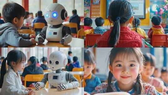 智慧教育机器人 陪伴学习互动教学儿童成长高清在线视频素材下载