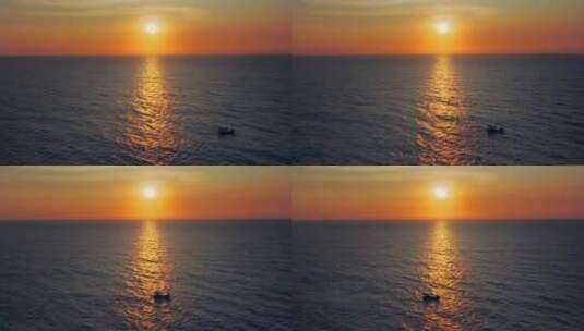日出日落渔船出海高清在线视频素材下载