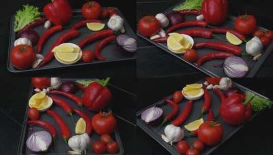 托盘里的各种蔬菜水果高清在线视频素材下载