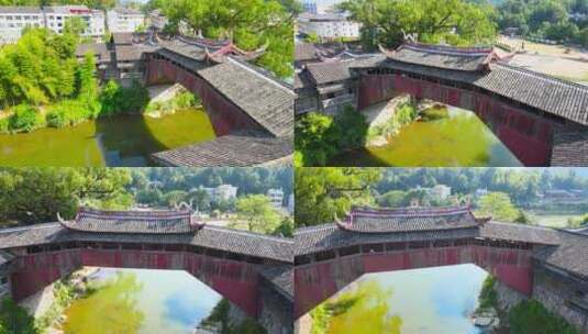 温州泰顺4A风景区廊桥文化园北涧桥航拍高清在线视频素材下载