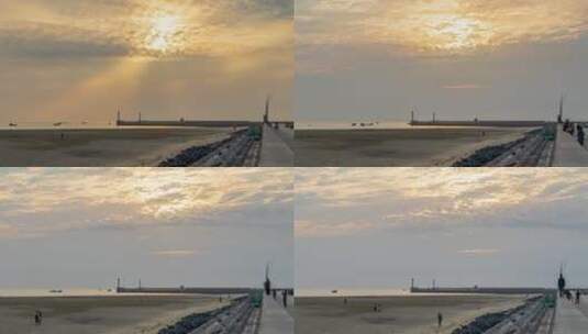 北海大墩海海滩日落延时视频高清在线视频素材下载