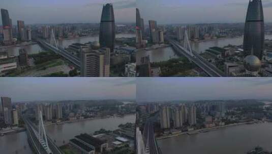宁波三江口航拍 宁波外滩大桥 宁波城市航拍高清在线视频素材下载