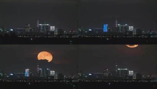 港珠澳大湾区超级月亮延时实拍视频高清在线视频素材下载