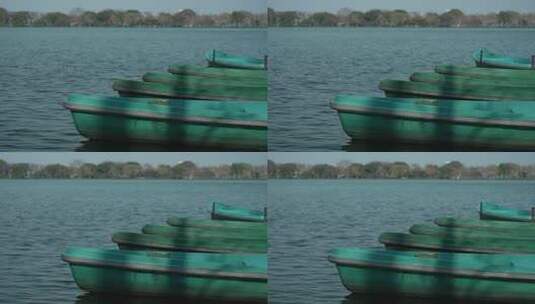 杭州西湖上停着的小船高清在线视频素材下载