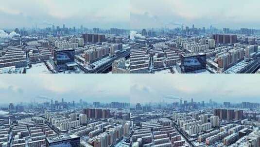 辽宁沈阳冬季雪天城市风景建筑航拍高清在线视频素材下载