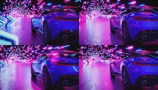 炫酷跑车穿越霓虹灯隧道 4K无限循环动画高清在线视频素材下载
