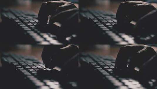 特写，男性双手在键盘上键入文本。高清在线视频素材下载