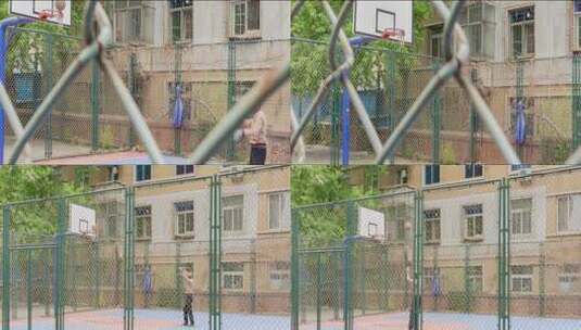 老人街头锻炼身体打篮球高清在线视频素材下载