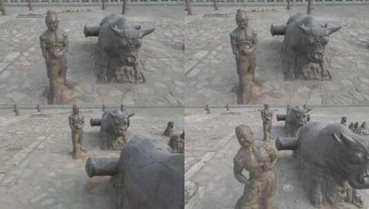 西安回民街空镜延时商业街人流石雕像雕塑高清在线视频素材下载