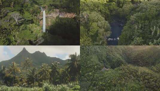 FPV无人机航拍毛里求斯海岛森林中的瀑布高清在线视频素材下载