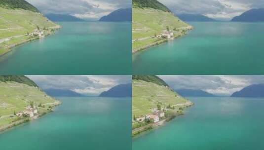 4k鸟瞰瑞士湖的旅游巡游高清在线视频素材下载